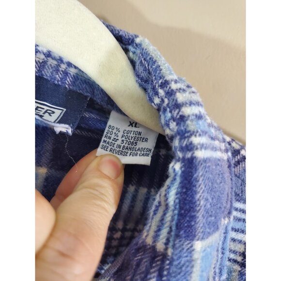 Men's Vtg Y2K Grunge Premier Blue Flannel Shacket, Sz XL - Picture 5 of 11